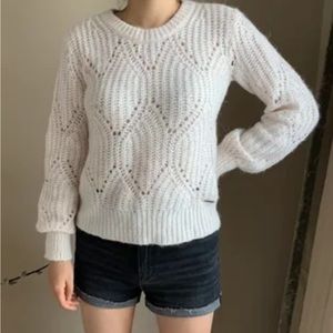 NEW Abercrombie & Fitch Open Knit Chevron Weave Beige Sweater XL